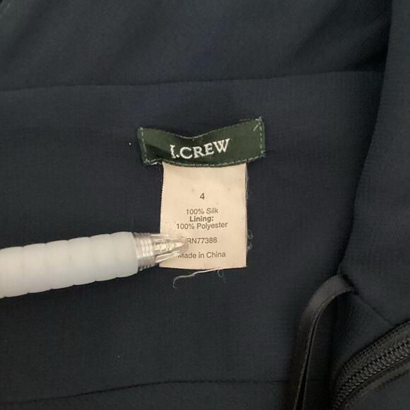 J Crew Sophia Dress Size 4 Navy Blue 100% Silk Fit & Flare Evening Cocktail - Picture 4 of 14